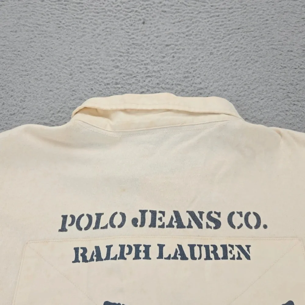 Ralph Lauren Polo Jeans Shirt Mens XL Tan‎ Vintage Large Print 67 Spellout Y2K